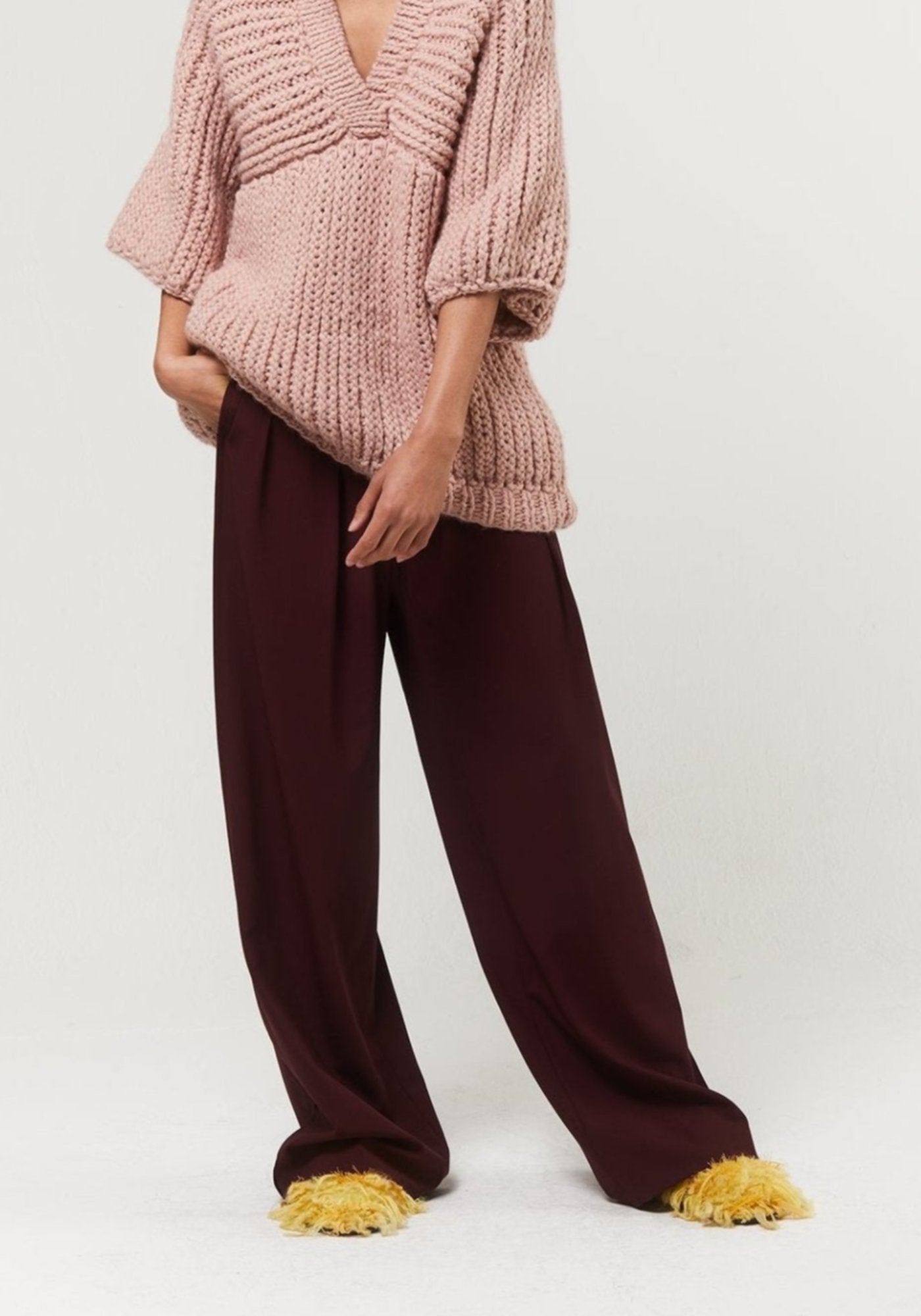 Чорничні брюки зі шовковим поясом