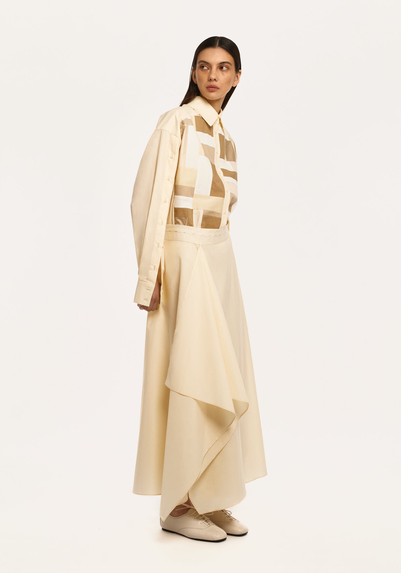 Ванільна сукня-сорочка печворк з фартухом