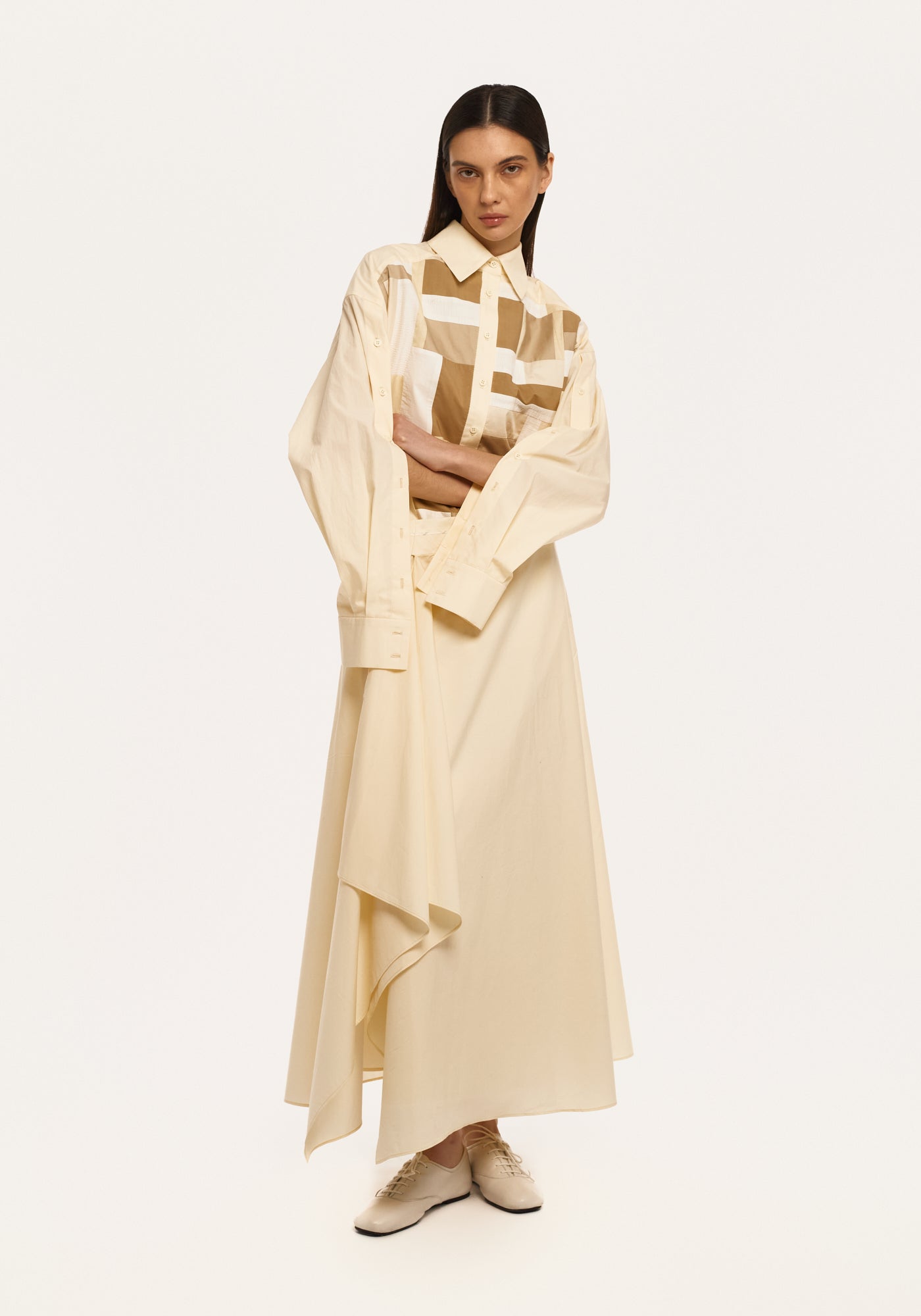 Ванільна сукня-сорочка печворк з фартухом