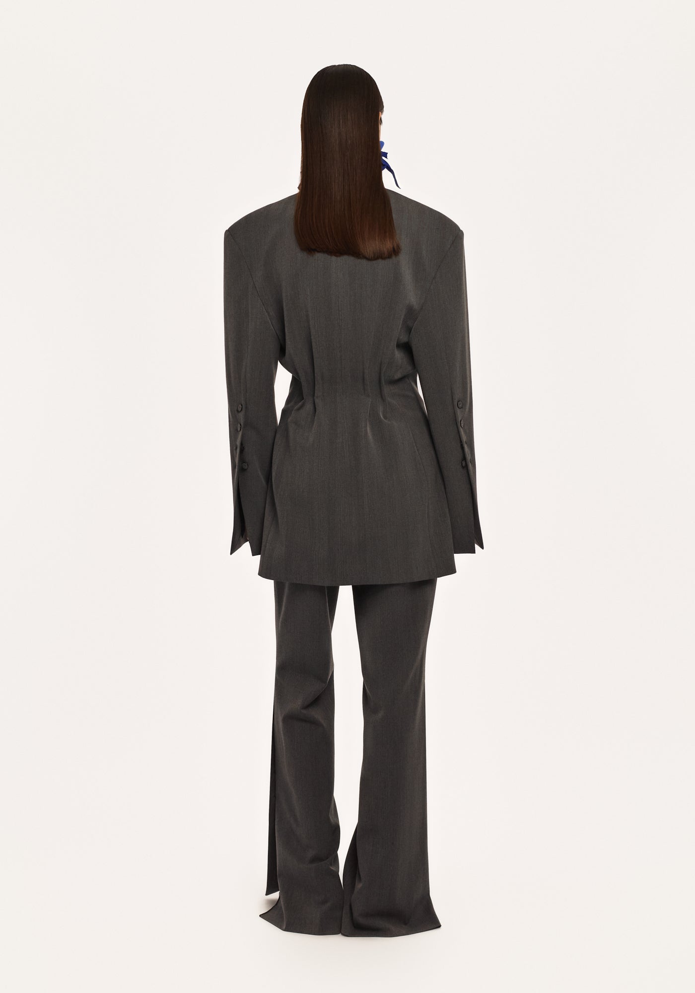 Темно-сірі брюки кльош з розрізами