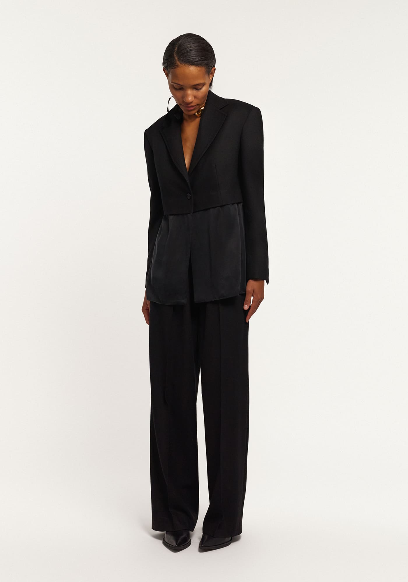 Чорні брюки із шовковою кокеткою