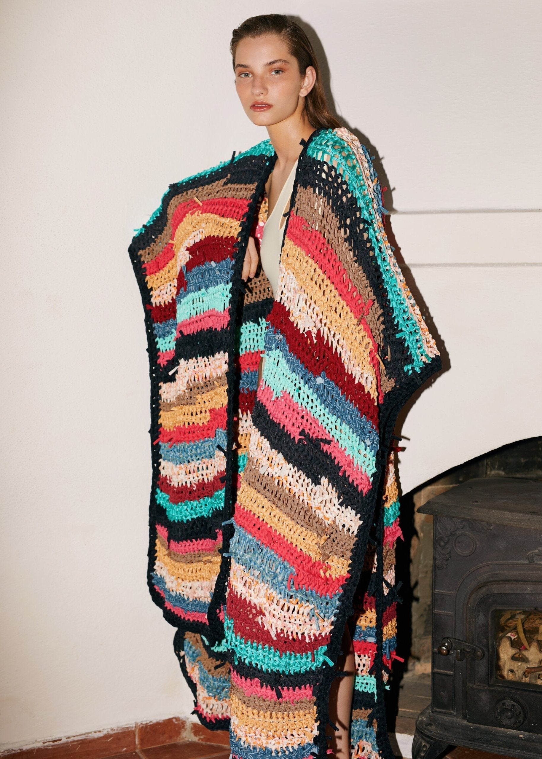 Hand-knitted poncho