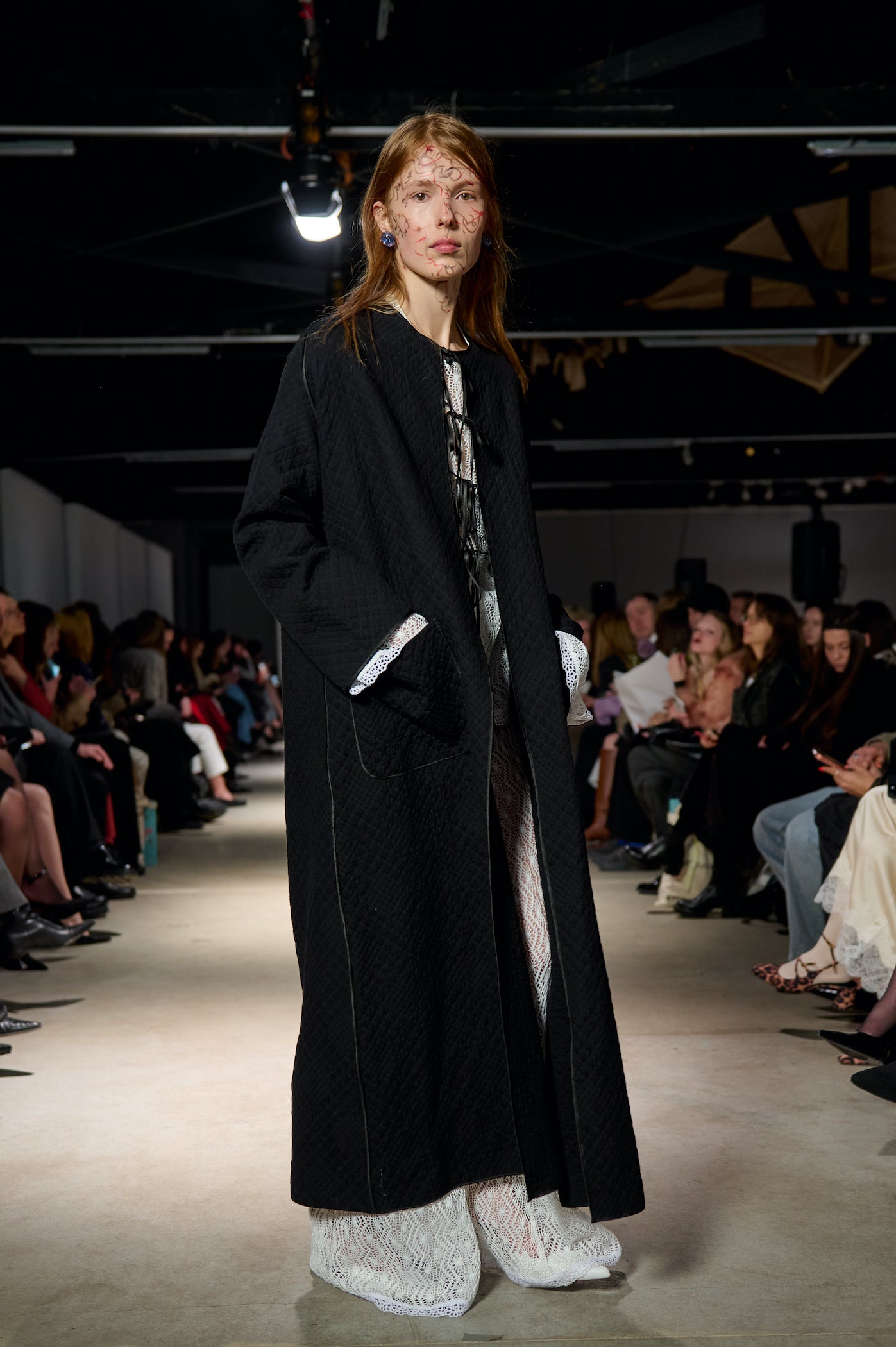 Black trench coat with silk ties