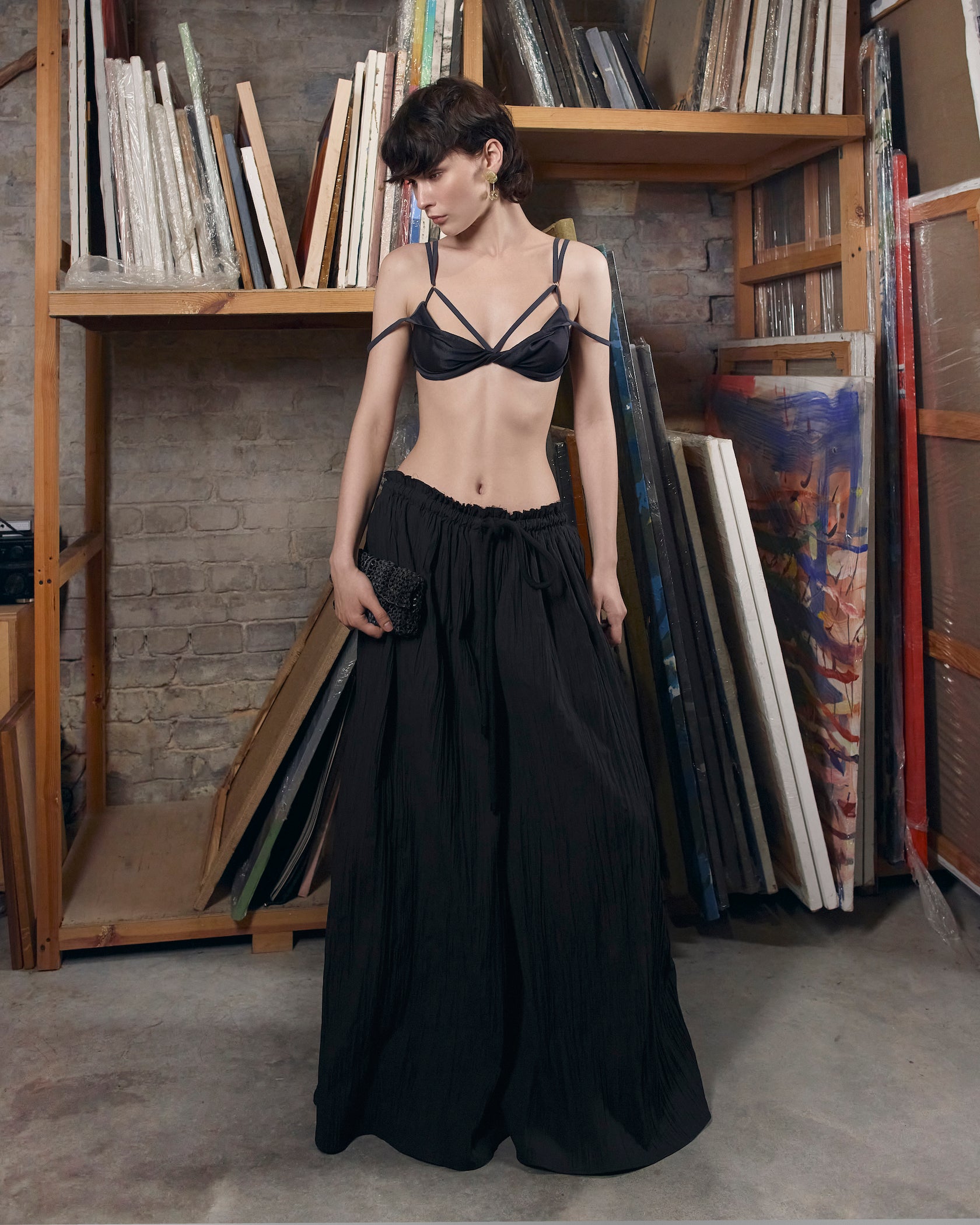 Чорні креш брюки-спідниця