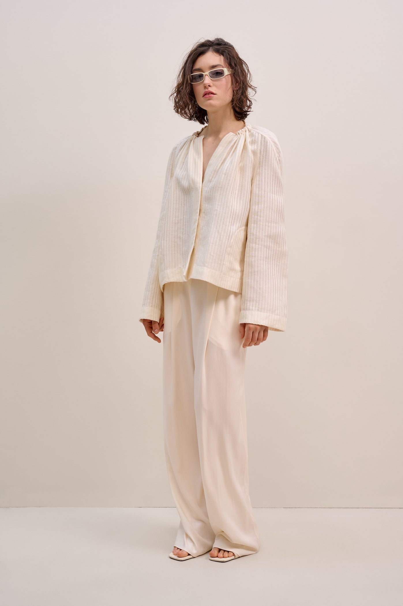 White linen jacket with silk
