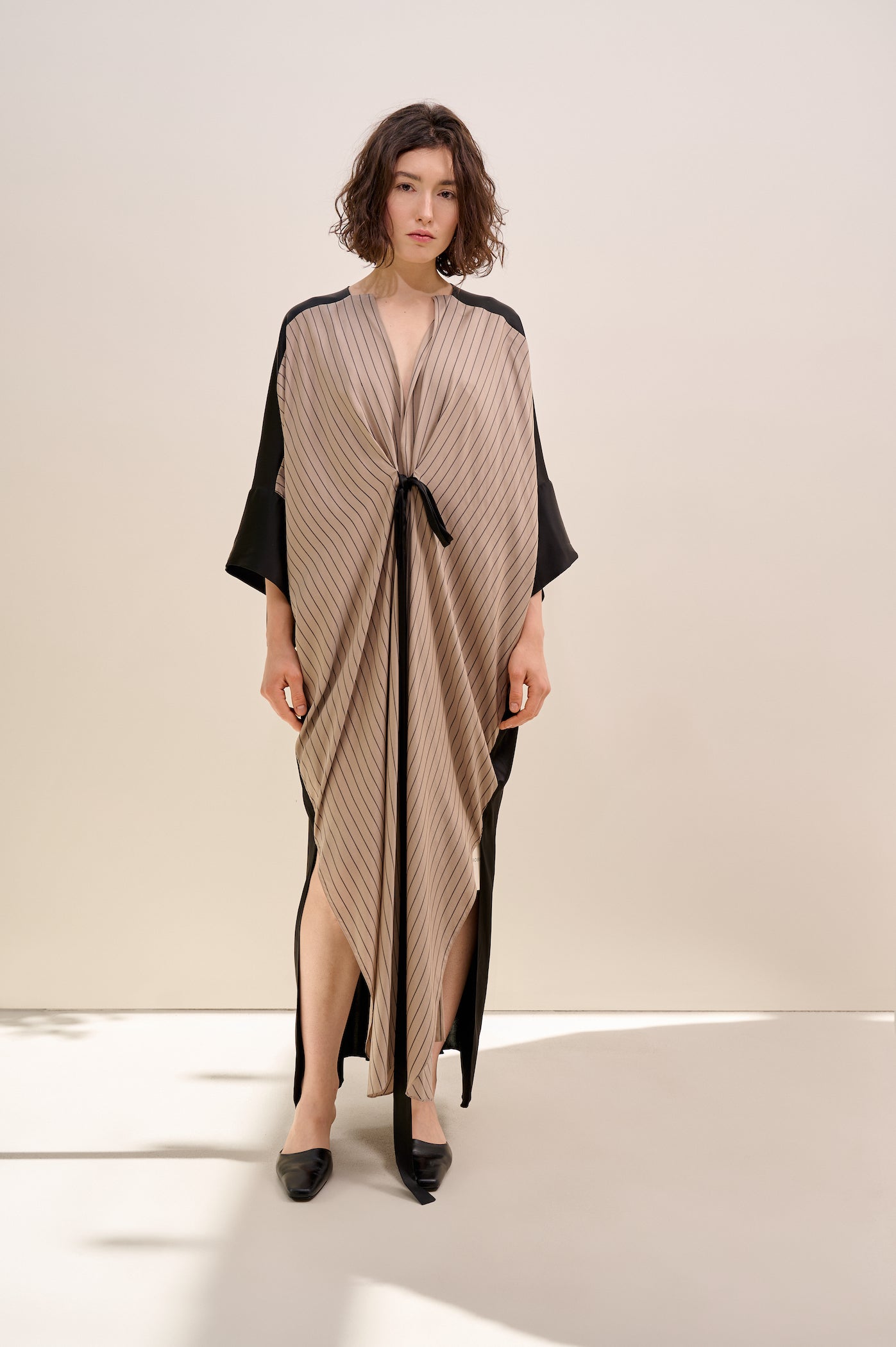 Cream striped poncho dress