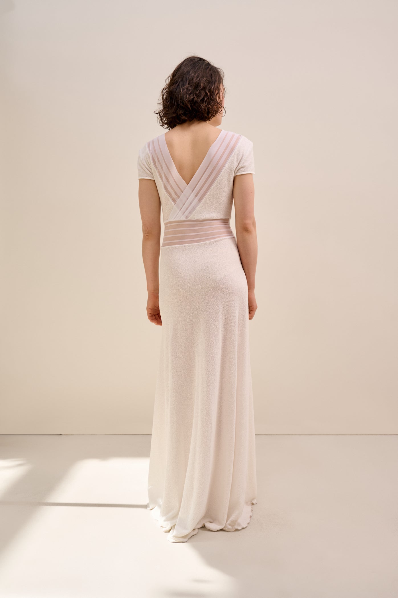 White knitted dress with sheer ribbons