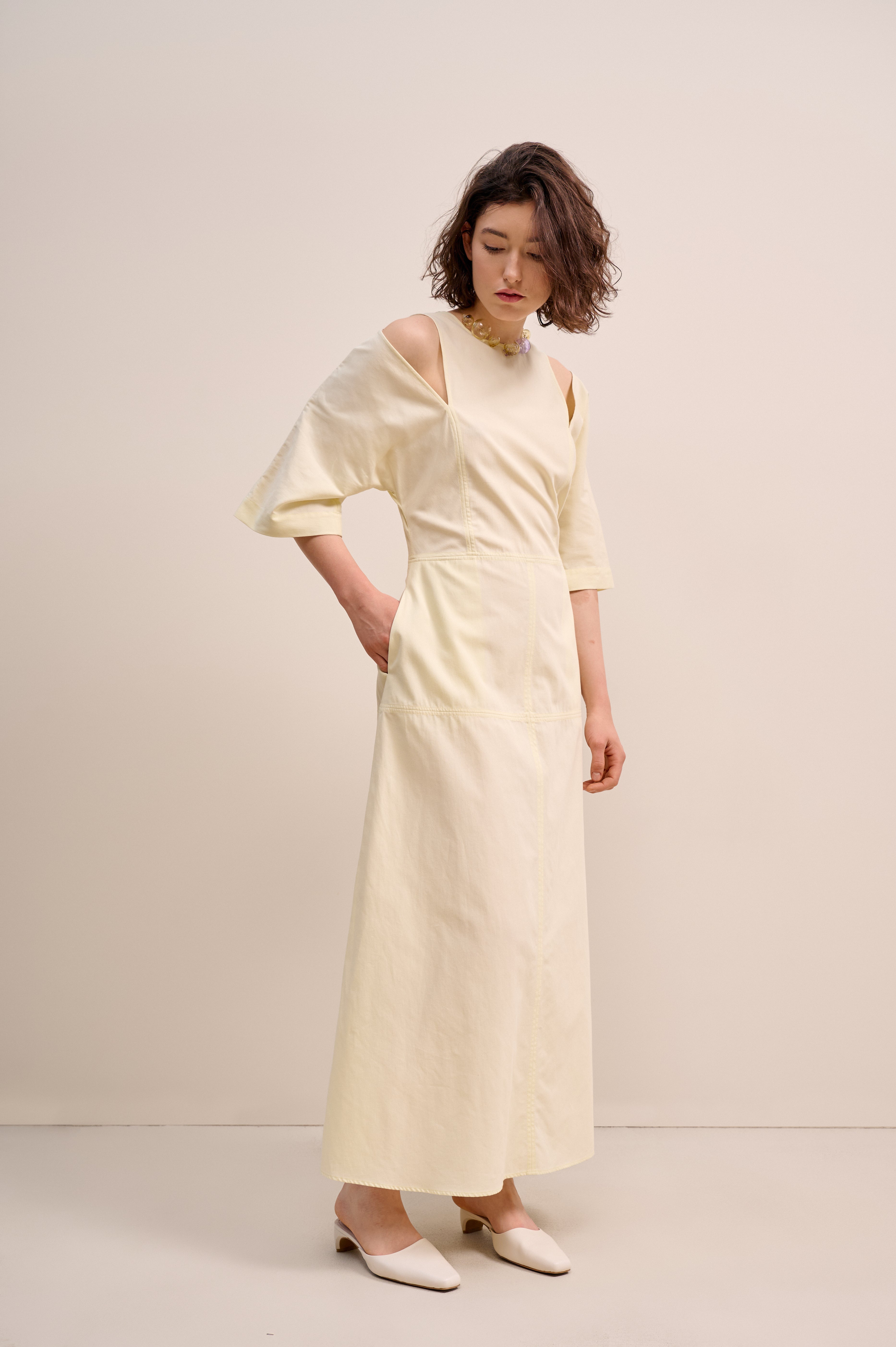 Green dress with shoulder cut-outs