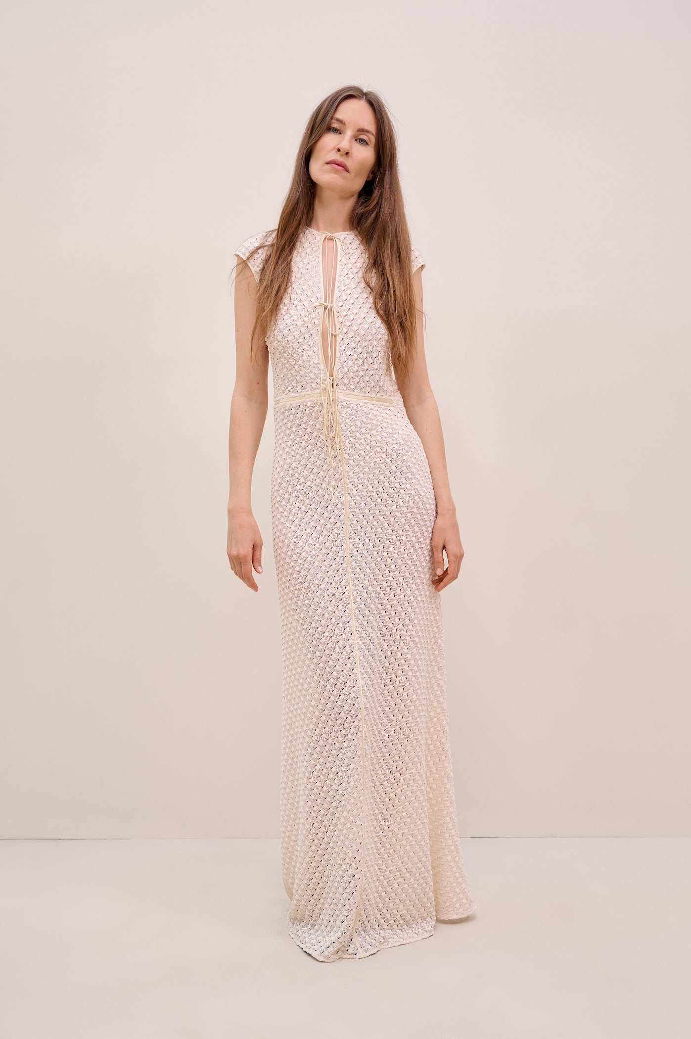 Lace dress with silk ribbons