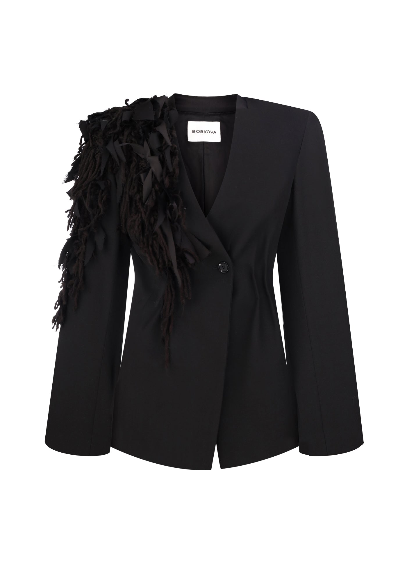 Чорний жакет з крафтовою вишивкою