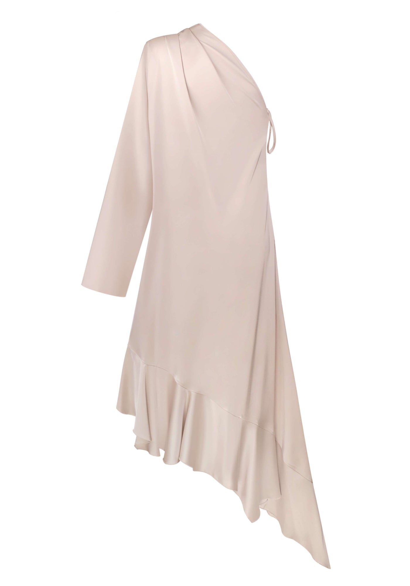 Ассиметрична бежева сукня з рюшами