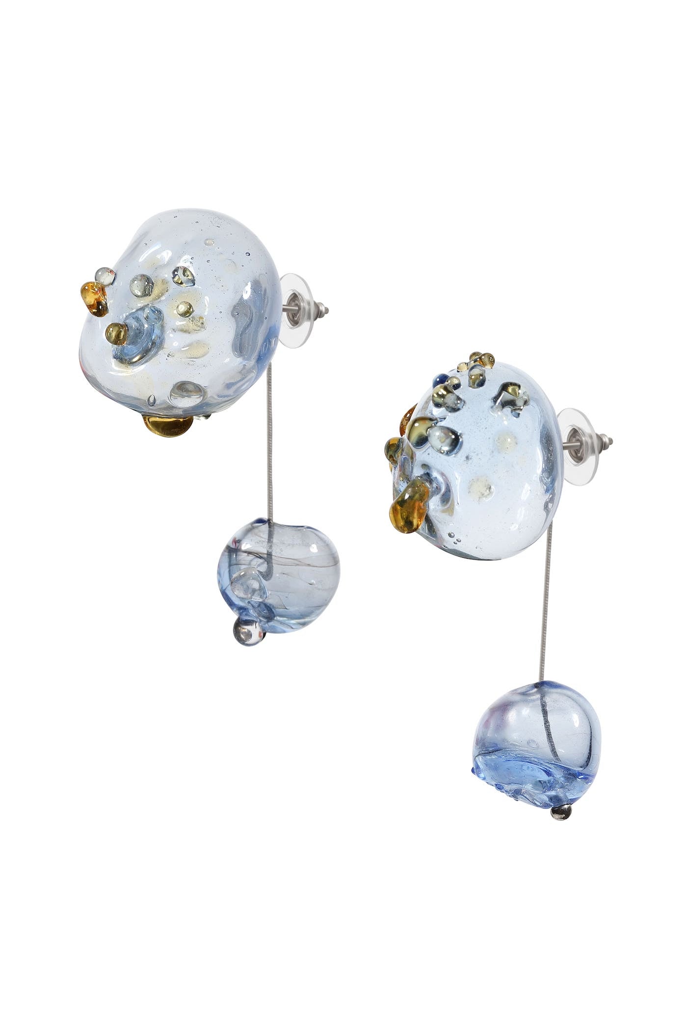 Blue glass earrings with a dangle