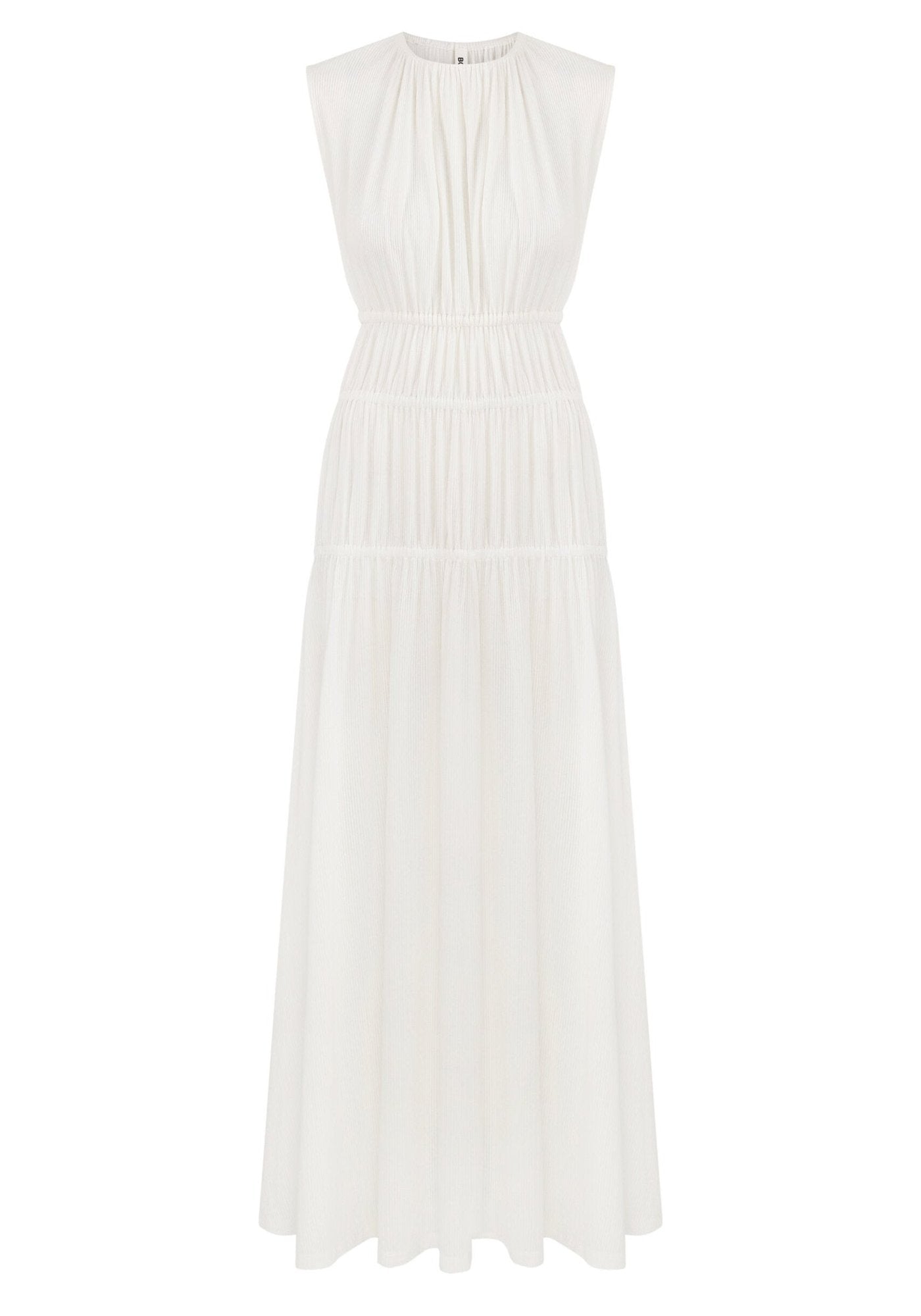 Біла трикотажна сукня зі зборками