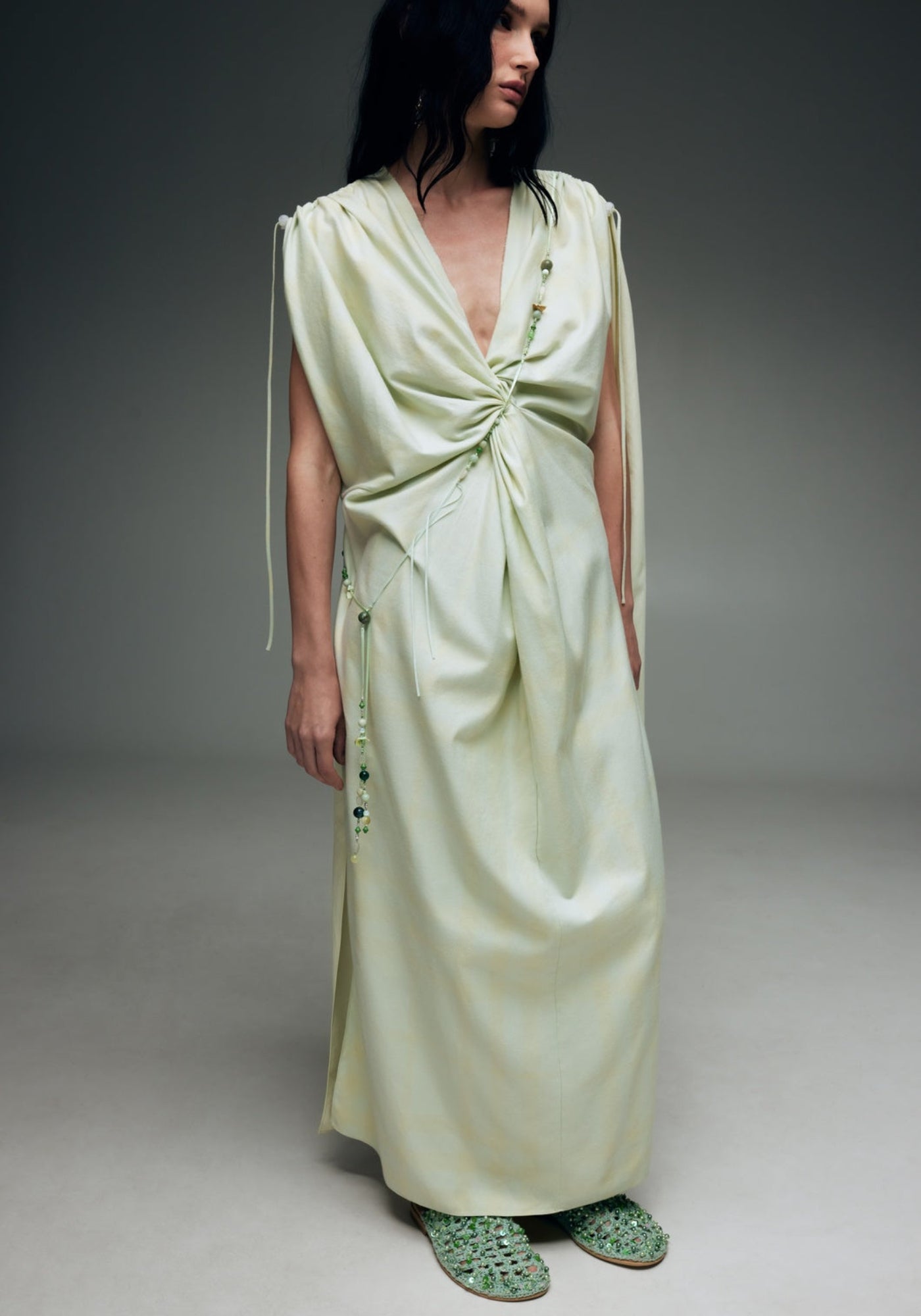 Капці вишиті салатові