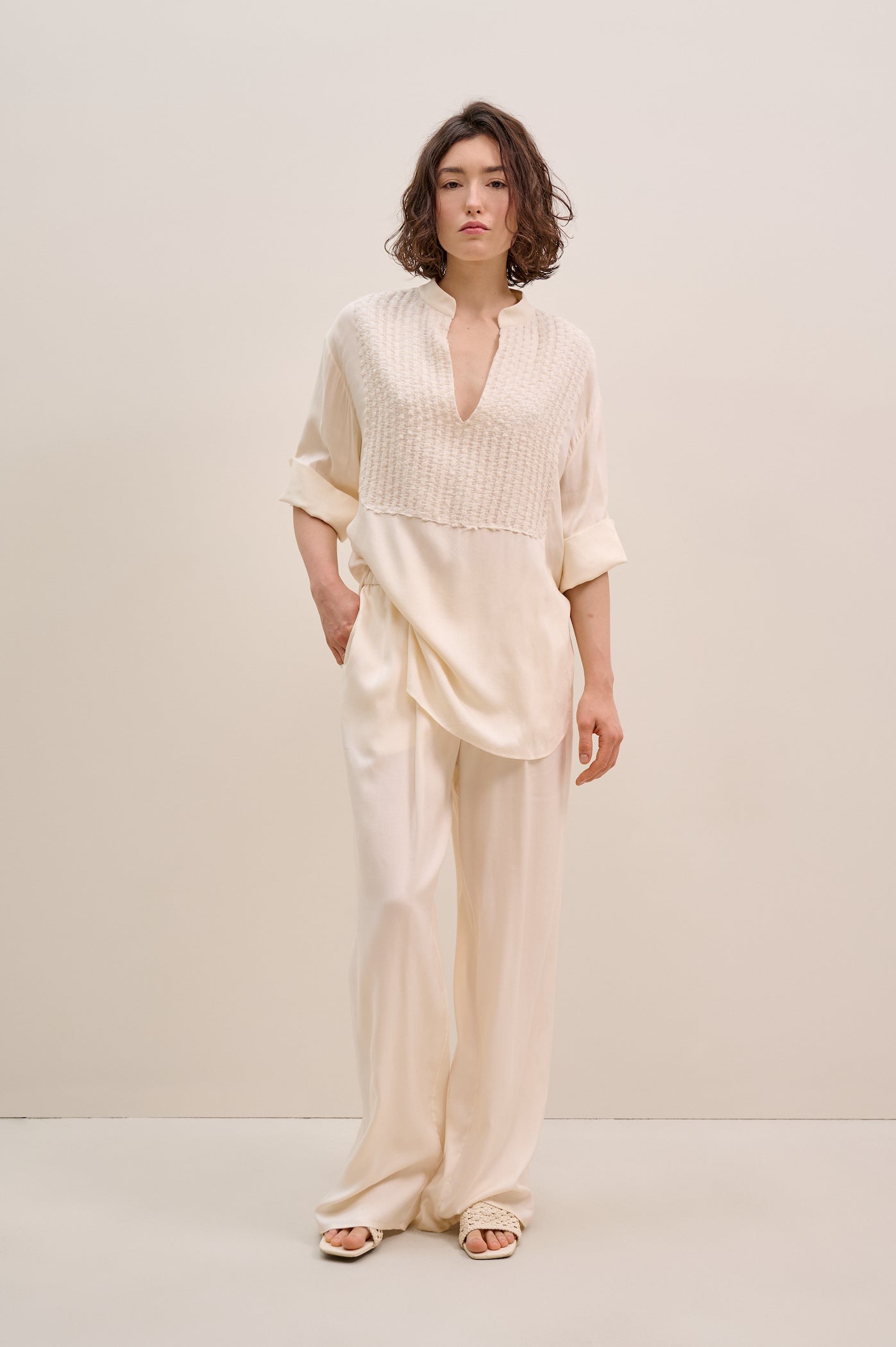 Milk silk shirt