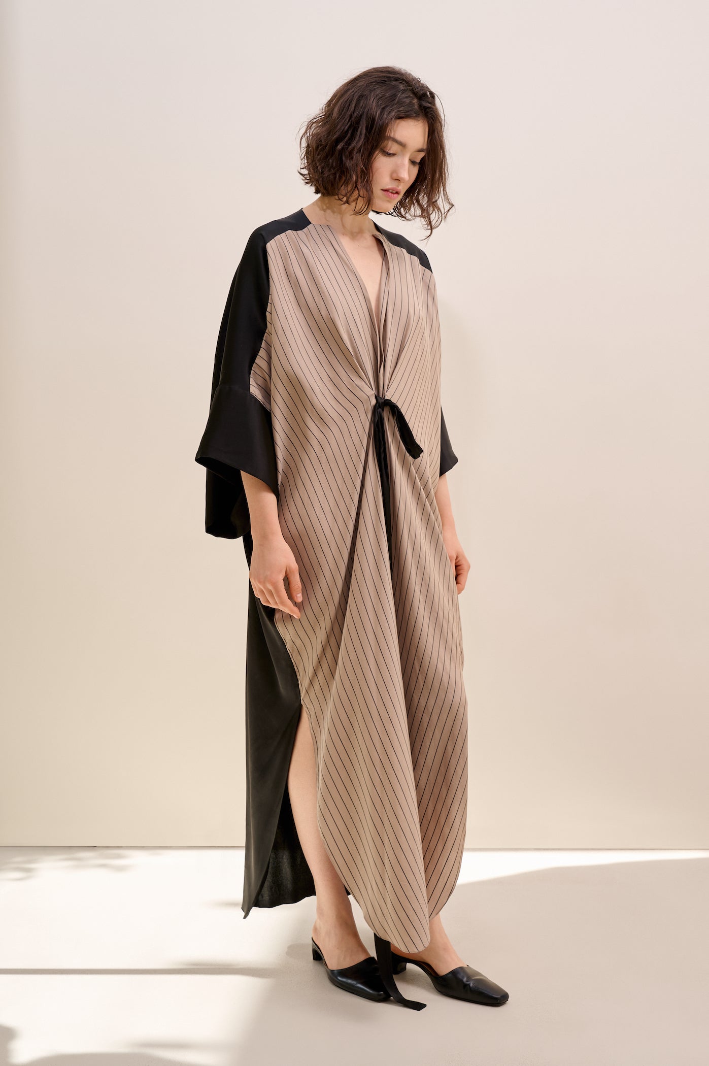 Cream striped poncho dress