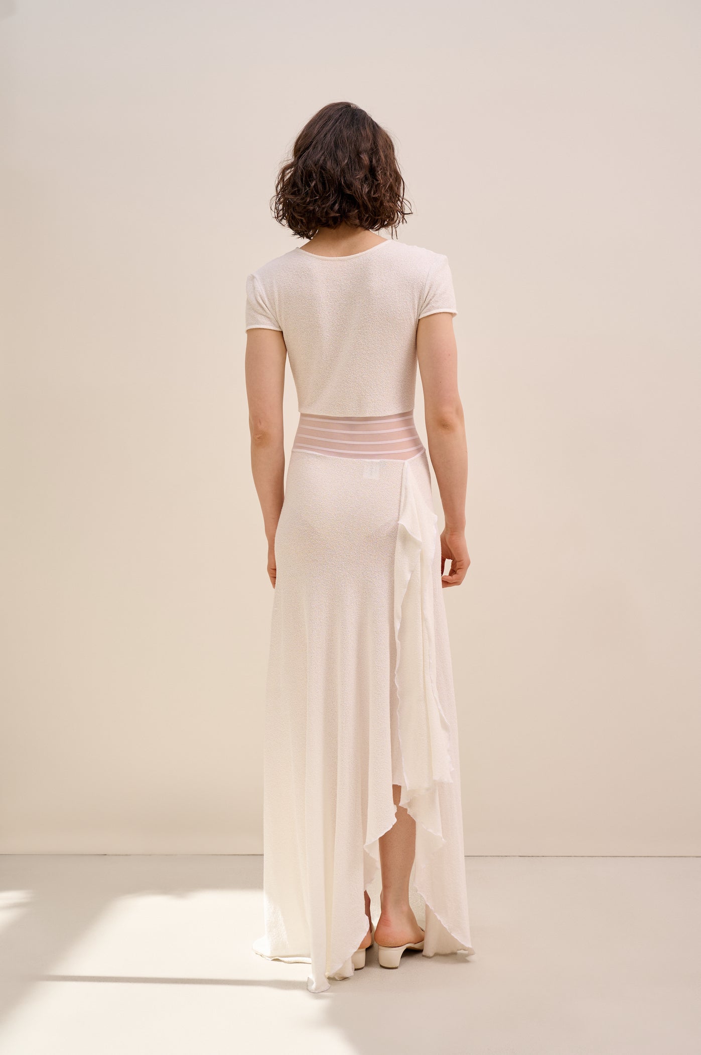 White knitted dress with sheer ribbons
