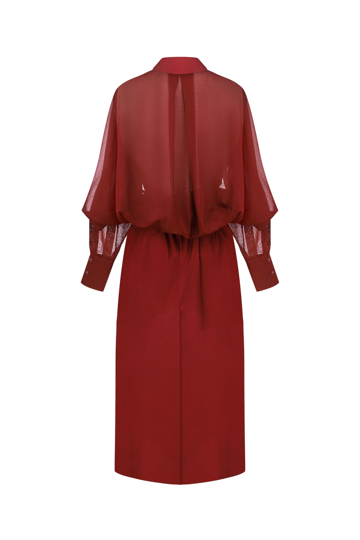 Сукня кольору barn red із прозорою накидкою
