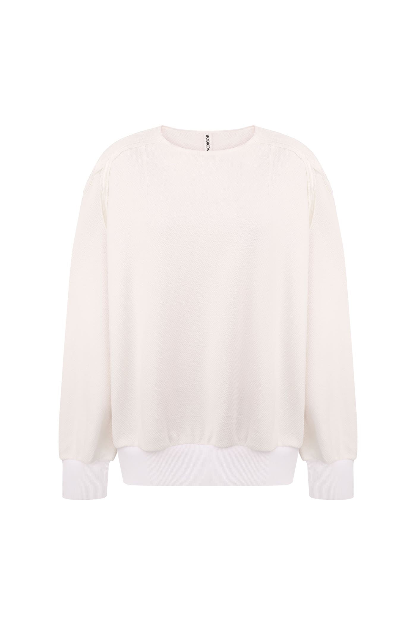 Silk-trimmed white sweatshirt